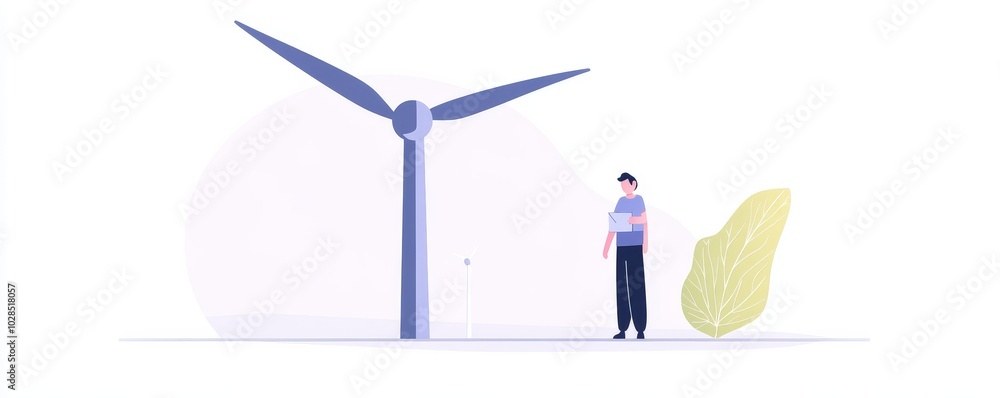 A person stands near a wind turbine, symbolizing renewable energy and sustainability in a modern environment. A person stands near a wind turbine, symbolizing renewable energy and sustainability in a modern environment.