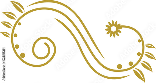 Golden Swirl Floral Line Art Ornament