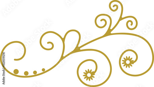 Golden Swirl Floral Line Art Ornament