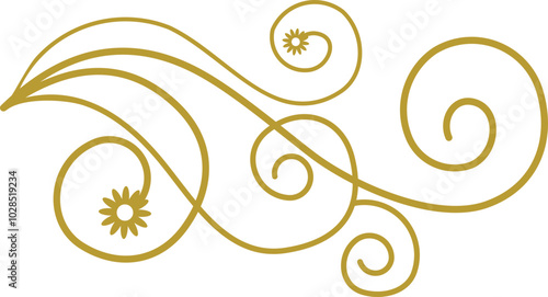 Golden Swirl Floral Line Art Ornament