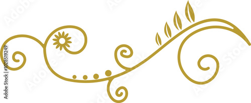 Golden Swirl Floral Line Art Ornament