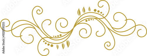 Golden Swirl Floral Line Art Ornament