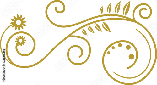 Golden Swirl Floral Line Art Ornament