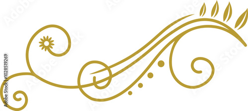 Golden Swirl Floral Line Art Ornament