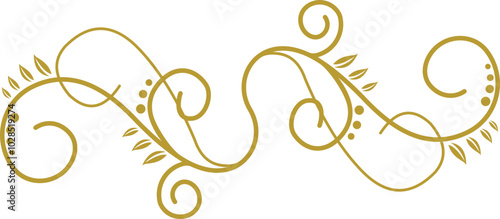 Golden Swirl Floral Line Art Ornament