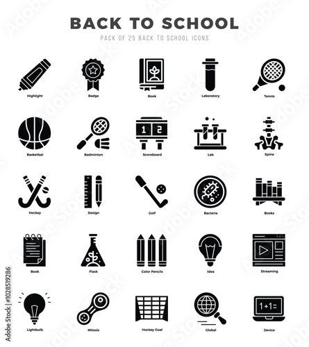 Back To School. Glyph icons Pack. vector illustration.