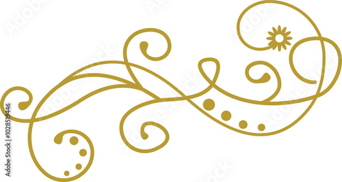 Golden Swirl Floral Line Art Ornament