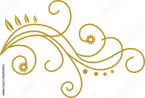Golden Swirl Floral Line Art Ornament