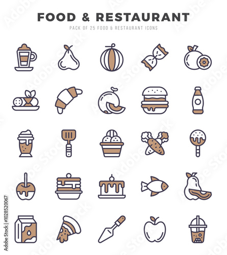 Set of simple Two Color Food and Restaurant Icons. Two Color art icons pack.