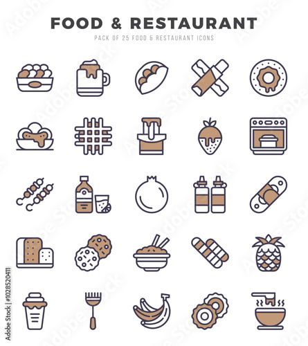 Food and Restaurant Icons Pack. Two Color icons set. Two Color icon collection set.