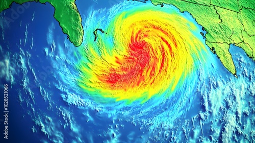 Weather radar displaying the predicted path of an approaching hurricane, emphasizing the importance of accurate meteorological data in disaster preparedness and response.