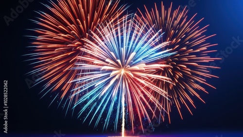 Wallpaper Mural Vibrant red and blue fireworks burst across the night sky, creating a dazzling and festive display of light and color Torontodigital.ca