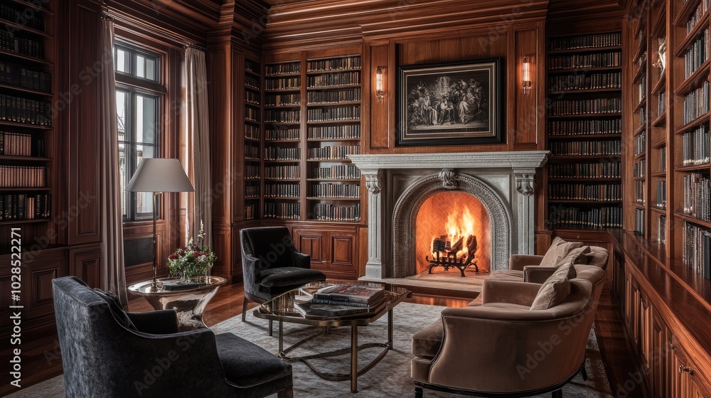 A sophisticated Hollywood Regency-inspired home library A sophisticated Hollywood Regency-inspired home library