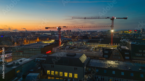 Sunrise Hamburg Main Station with construcion in front