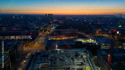 Sunrise Hamburg Main Station with construcion in front