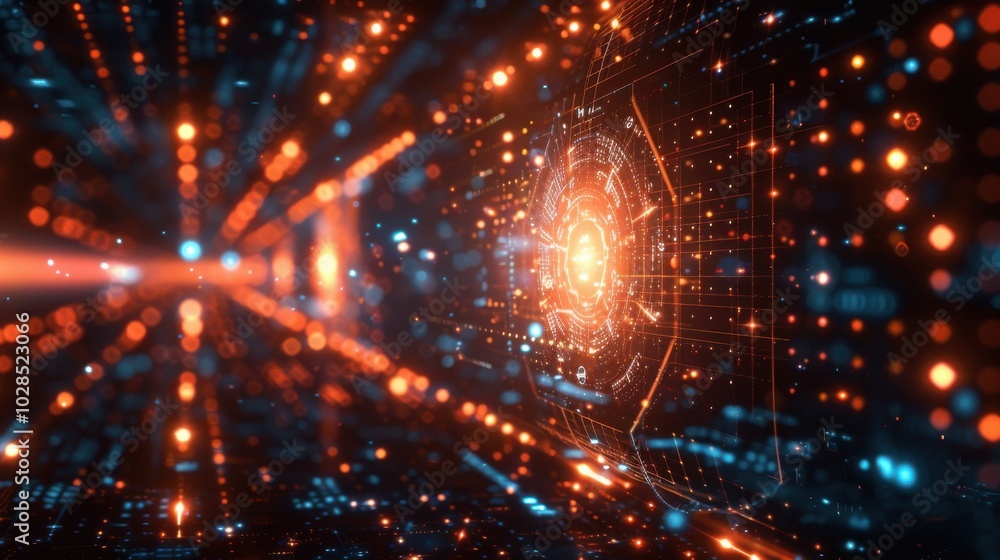 A futuristic digital landscape with glowing particles and data streams. A futuristic digital landscape with glowing particles and data streams.