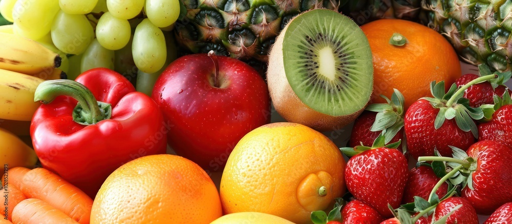 closeup shot Group of different produce fruit and vegetables closeup shot Group of different produce fruit and vegetables