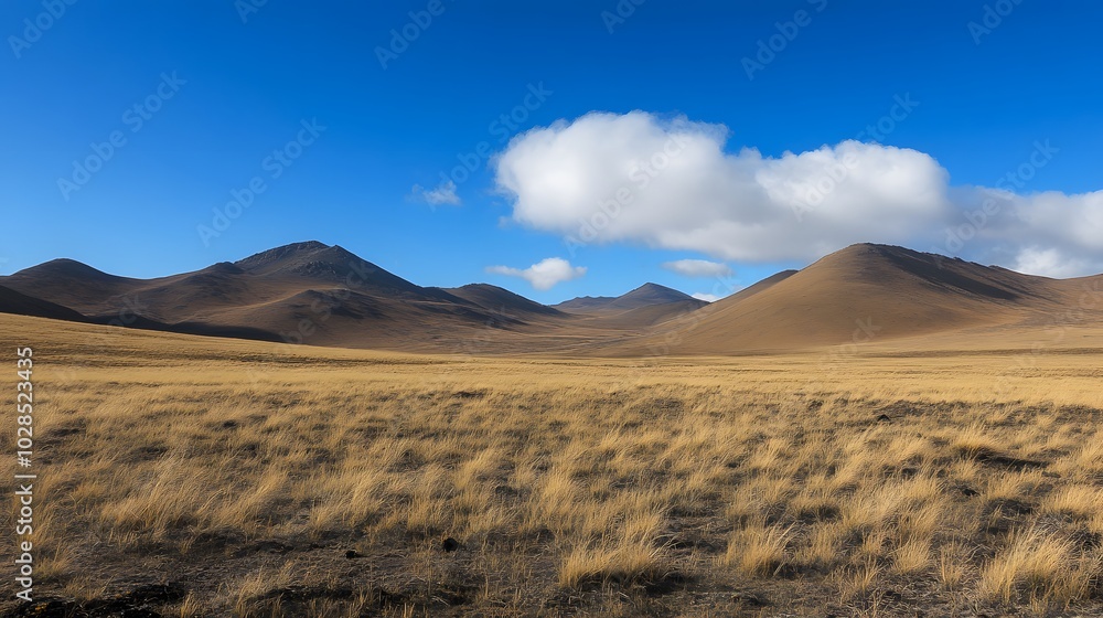 3. A deserted mountain landscape with rolling hills and a single cloud drifting 3. A deserted mountain landscape with rolling hills and a single cloud drifting