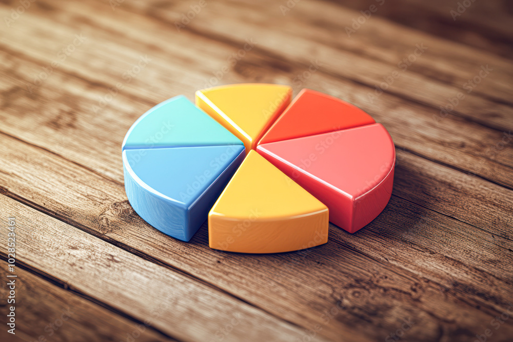 Fototapeta premium Dynamic 3D Pie Chart for Financial Growth on Wooden Background