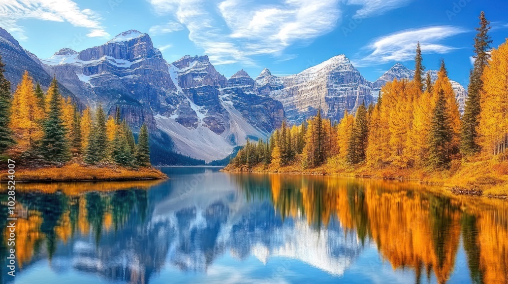 Autumnal Trees Reflecting in a Still Mountain Lake Autumnal Trees Reflecting in a Still Mountain Lake