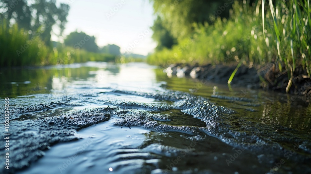 Fototapeta premium Close-up of a Stream Bed with Ripples and Bubbles
