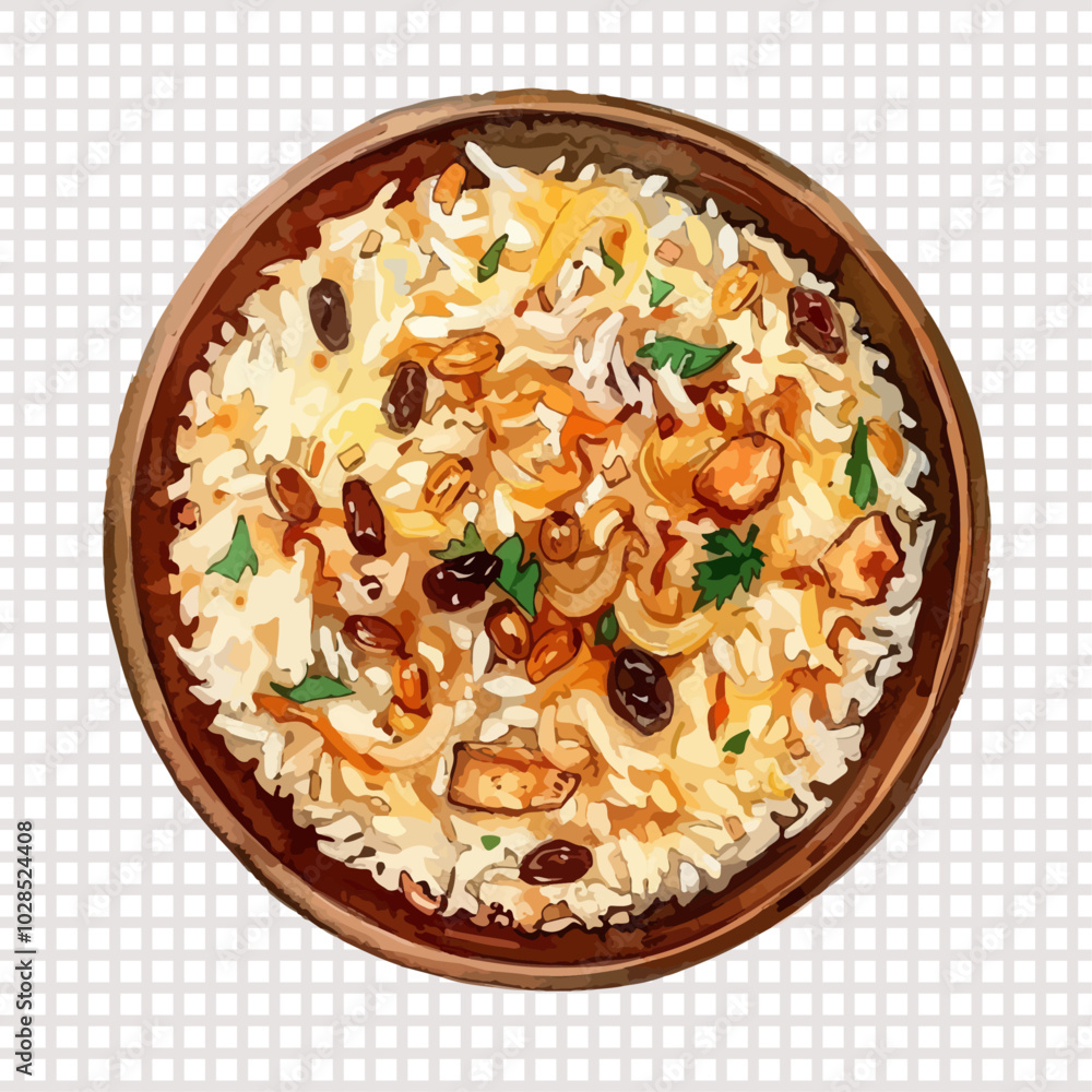 a bowl of rice with nuts and raisins a bowl of rice with nuts and raisins