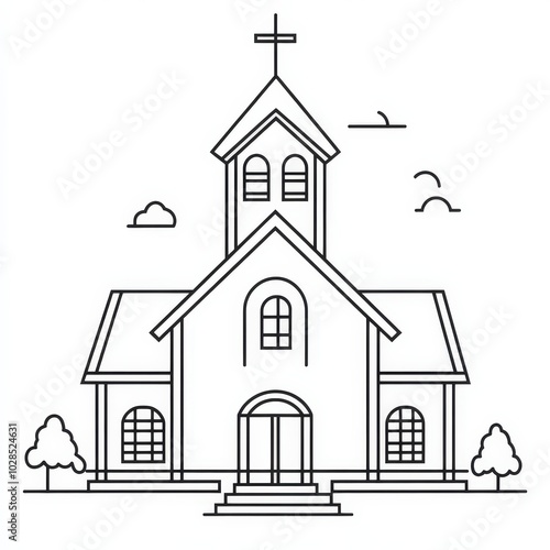 Church Outline Icon. Christianity Symbol in Simple Outline Style Illustration