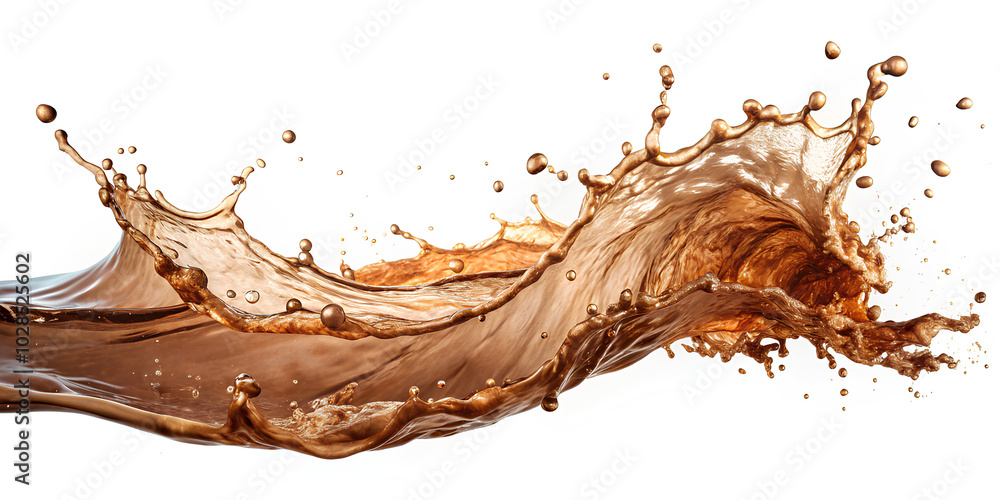 Black coffee splashing in the air against a clean white background Black coffee splashing in the air against a clean white background