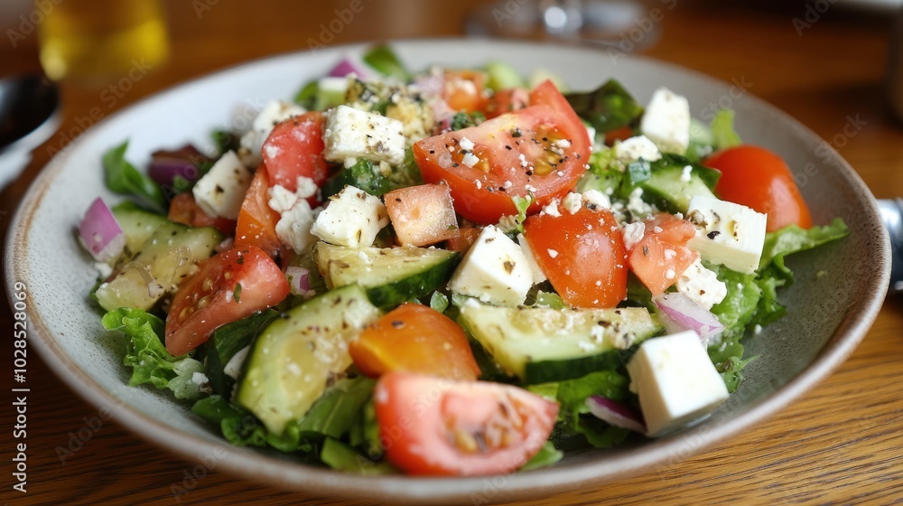 Fresh Salad with Tomatoes, Cucumber, Feta Cheese, and Red Onion Fresh Salad with Tomatoes, Cucumber, Feta Cheese, and Red Onion