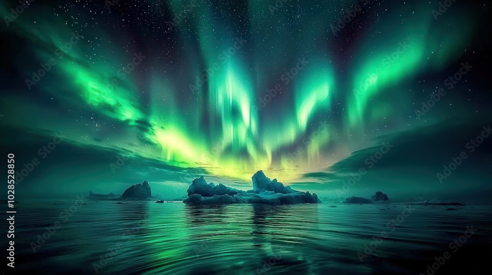 Stunning Northern Lights Over Calm Water Stunning Northern Lights Over Calm Water