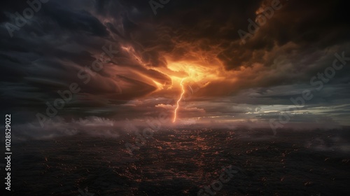 The abstract beauty of a lightning storm captivates. Dark clouds and rain enhance the scene's drama.