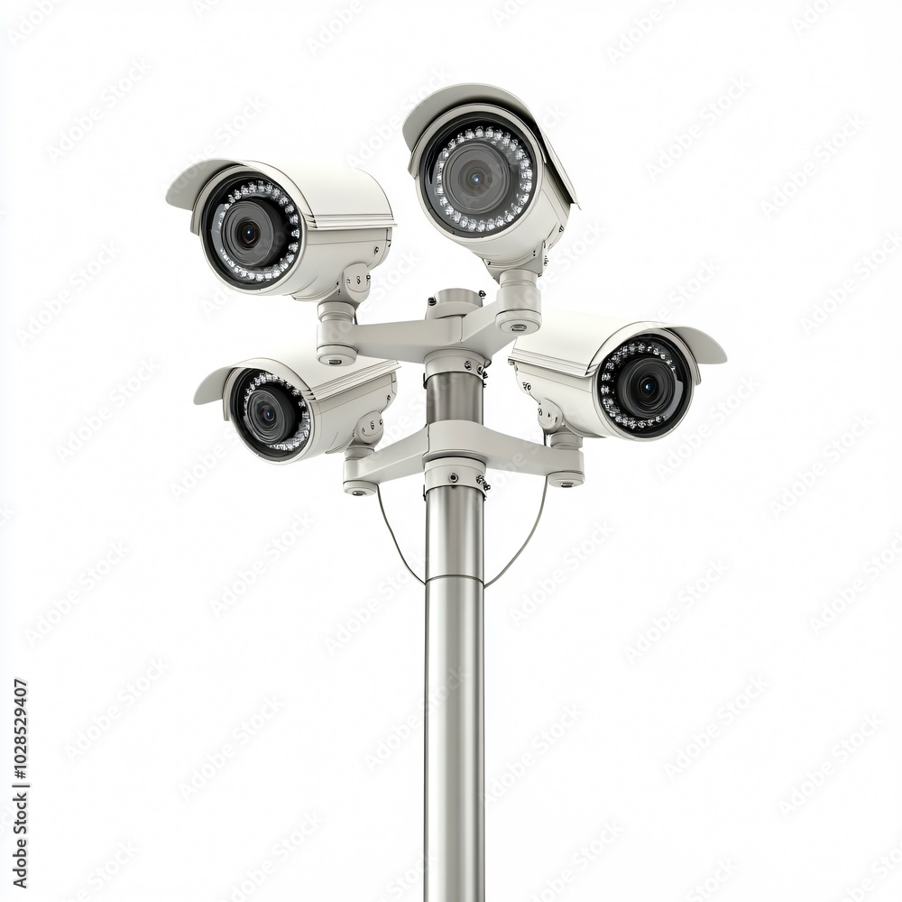Isolated white camera on a tripod with black lens, perfect for studio photography or video production Isolated white camera on a tripod with black lens, perfect for studio photography or video production