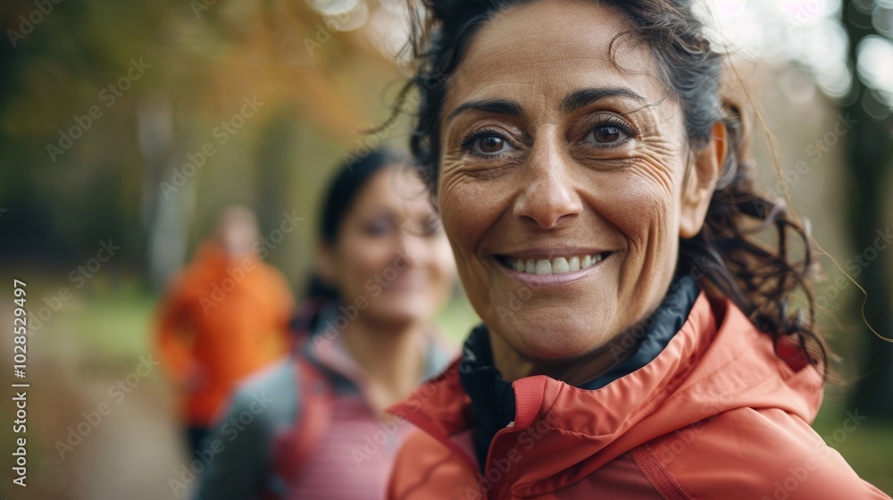 Portrait of a Latino woman in sports gear, jogging in a park during her workout. Portrait of a Latino woman in sports gear, jogging in a park during her workout.