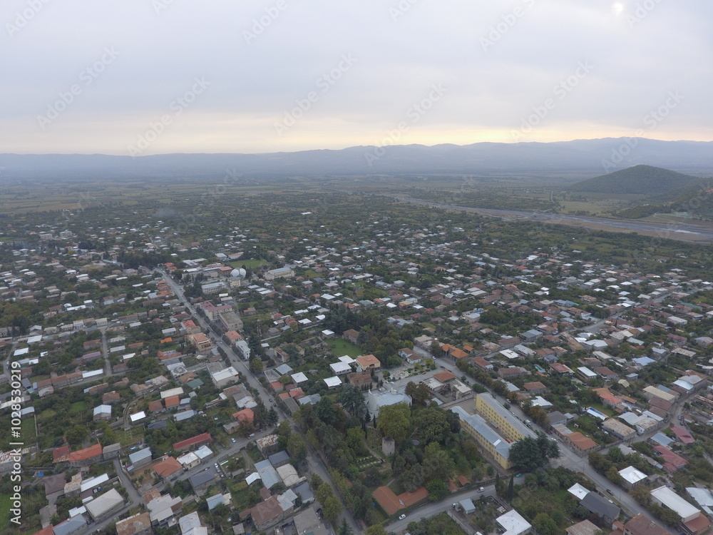 City in Georgia wine region. Photo made with drone. City in Georgia wine region. Photo made with drone.