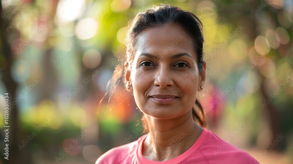 Portrait of a determined Indian woman running through a scenic park trail. Portrait of a determined Indian woman running through a scenic park trail.