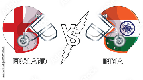 England vs India 3d illustration vector flags over cricket helmet for versus match with transparent background