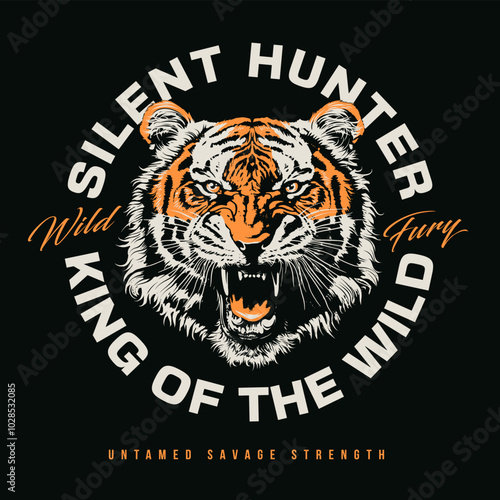 Grunge Vector Emblem With Roaring Tiger Head