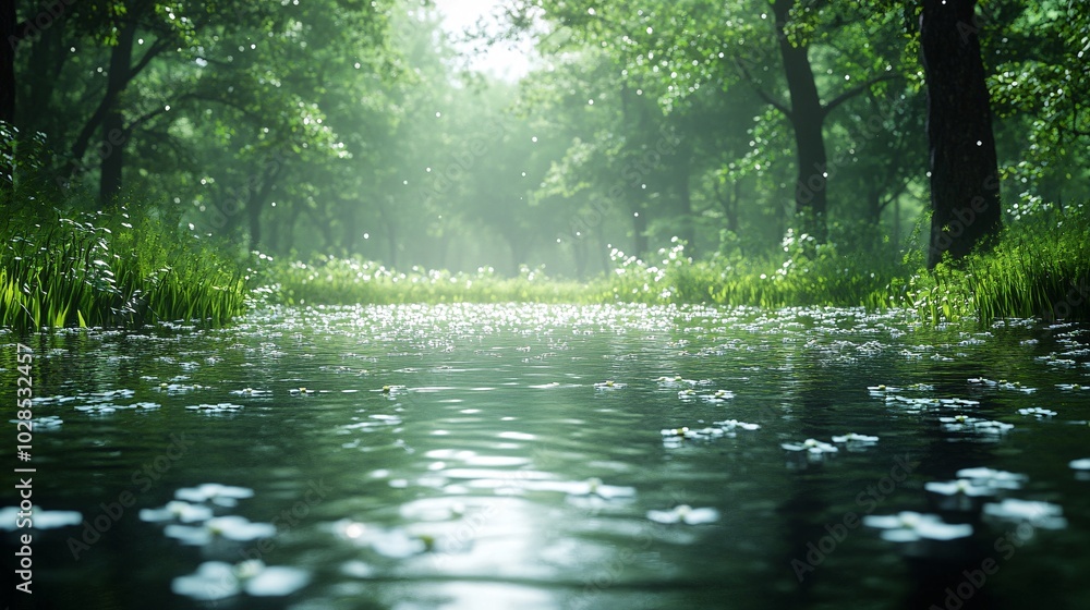 Tranquil Water Amidst Lush Greenery and Stillness Tranquil Water Amidst Lush Greenery and Stillness
