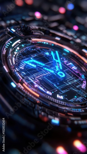 Wallpaper Mural Futuristic digital clock displaying bright blue neon hands, showcasing a sleek and modern timepiece design. Torontodigital.ca