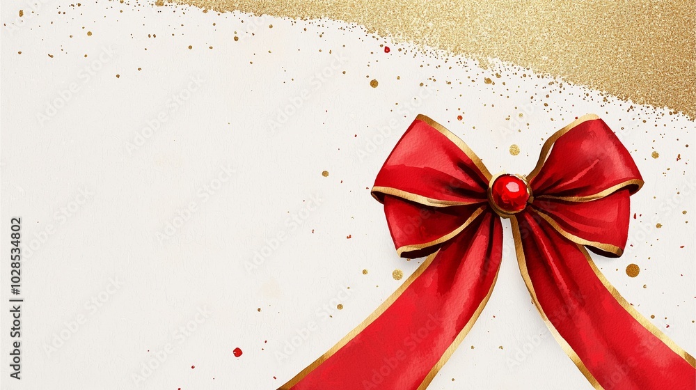 A festive red bow with gold accents against a sparkling background, perfect for holiday invitations or decorations. A festive red bow with gold accents against a sparkling background, perfect for holiday invitations or decorations.