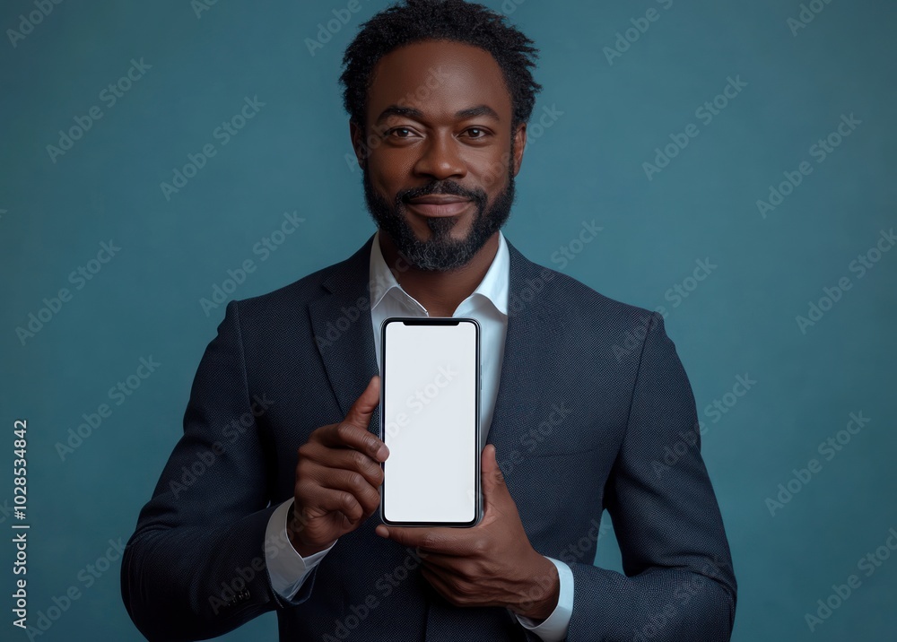 Smiling Businessman Holding Smartphone Smiling Businessman Holding Smartphone