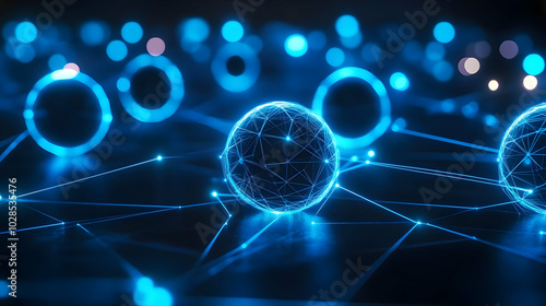 Wallpaper Mural Futuristic Abstract Network Background in Glowing Blue Torontodigital.ca