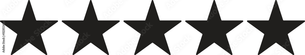Five stars customer product rating review icon, black five starts rating review illustration for web and app. Vector
Five stars customer product rating review icon, black five starts rating review illustration for web and app. Vector