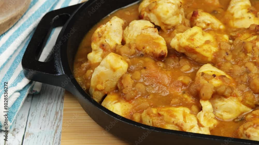 poulet cuisiné avec une sauce au curry, lentilles et citrouille poulet cuisiné avec une sauce au curry, lentilles et citrouille