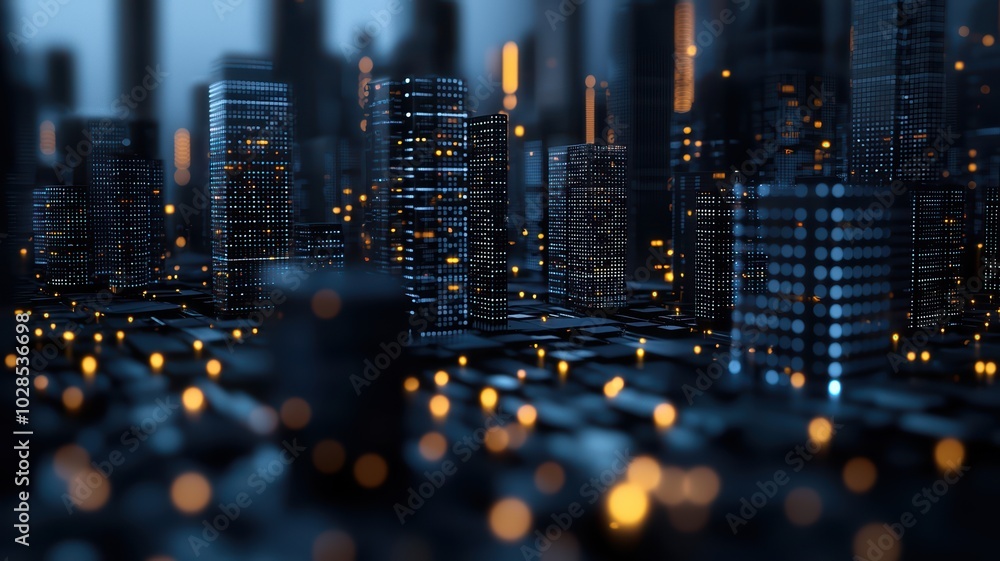 Futuristic cityscape illuminated at night Futuristic cityscape illuminated at night