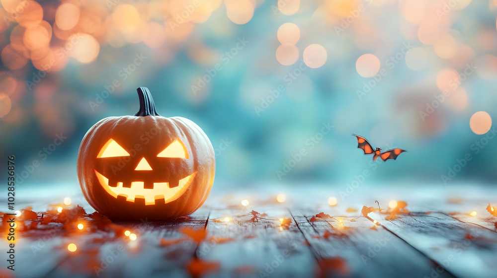 Festive Halloween Pumpkin with Glowing Orange Lights Festive Halloween Pumpkin with Glowing Orange Lights