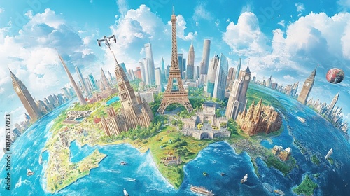 Illustration of a trip around the world