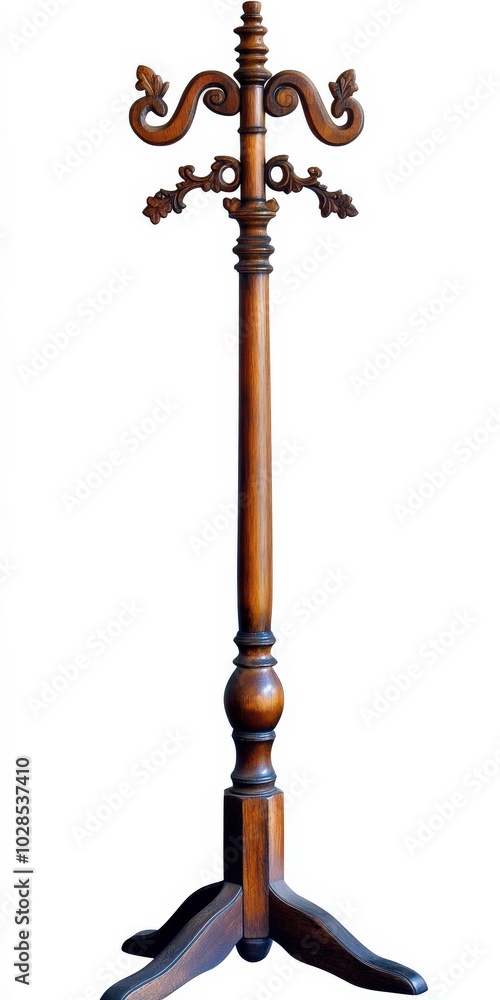 Coat Rack. Antique Wooden Coat Accessory for Classic Fashion in Elegant Brown Coat Rack. Antique Wooden Coat Accessory for Classic Fashion in Elegant Brown