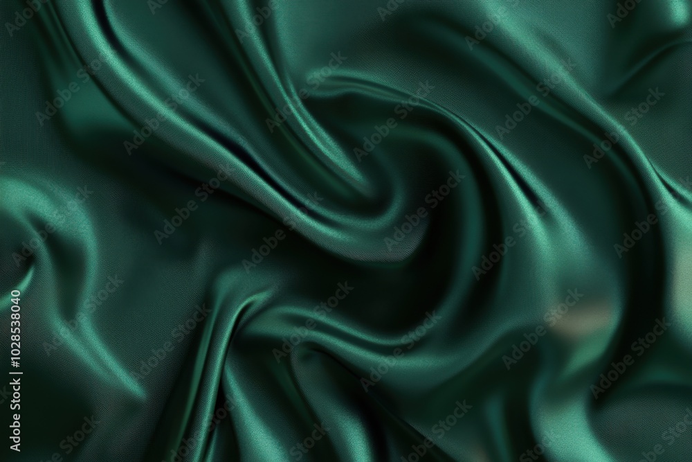 Dark green silk satin fabric background with wavy folds, luxurious texture for design and fashion printing. Shiny green silk cloth with elegant waves Dark green silk satin fabric background with wavy folds, luxurious texture for design and fashion printing. Shiny green silk cloth with elegant waves