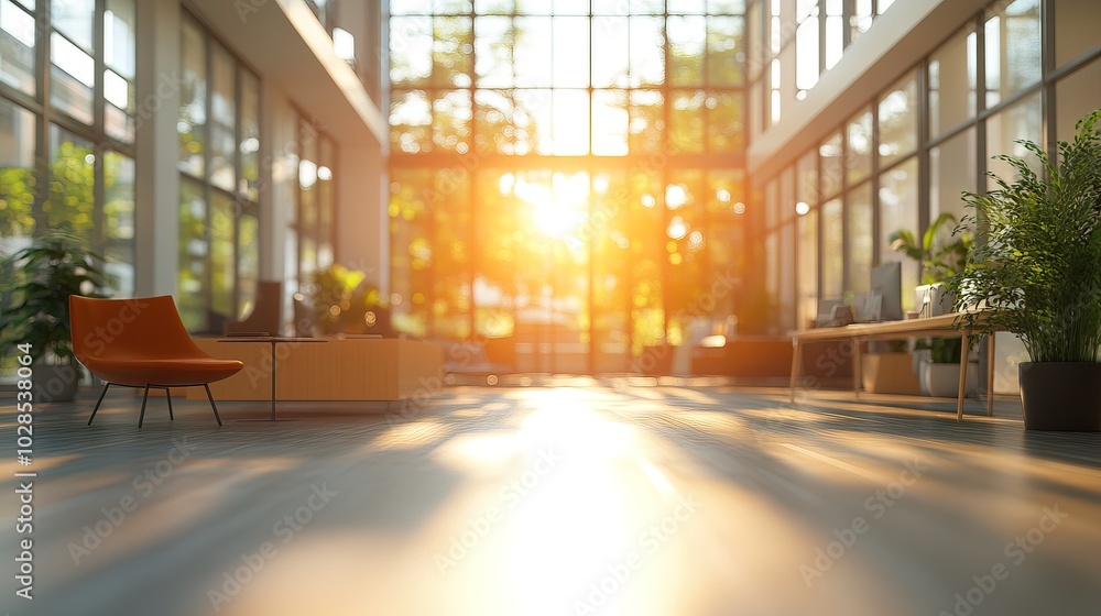 Blurred large modern office workspace in the morning Blurred large modern office workspace in the morning